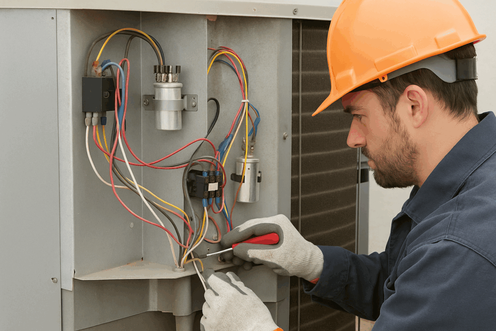 HVAC Technician Working on Electrical Panel - Arizona Valley HVAC hvac maintenance